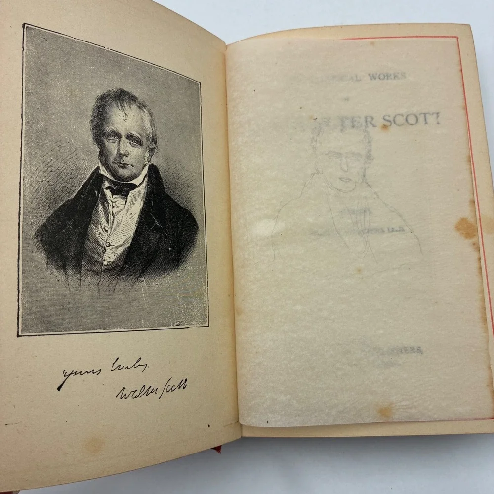 Antique The Poetical Works of Sir Walter Scott Hurst & Co Red Gilt Floral 1887